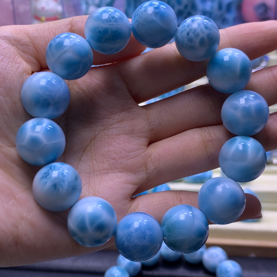 针钠钙石（海纹石）未镶嵌手串16+手串色差略异