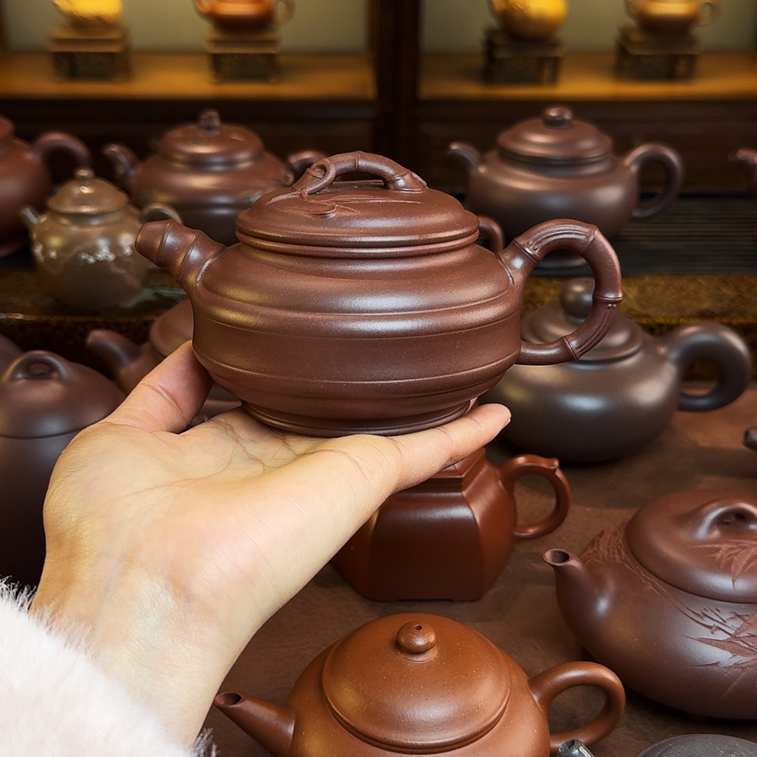 紫砂茶壶简*双线竹鼓，底槽清