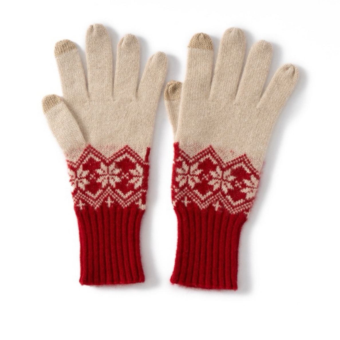 圣诞100%纯山羊绒针织手套可触屏保暖防寒针织费尔岛羊绒分指手套