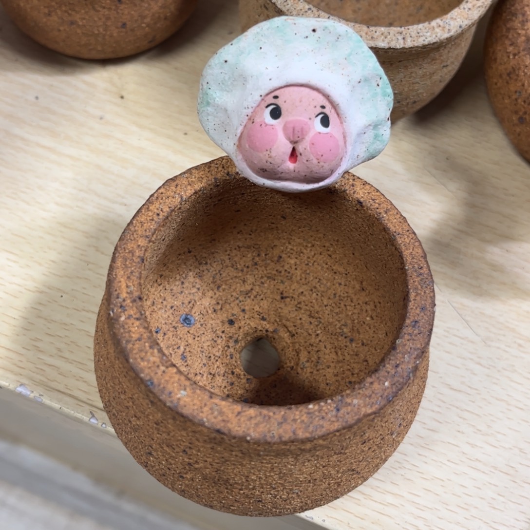 泥塑古镇炻陶花盆