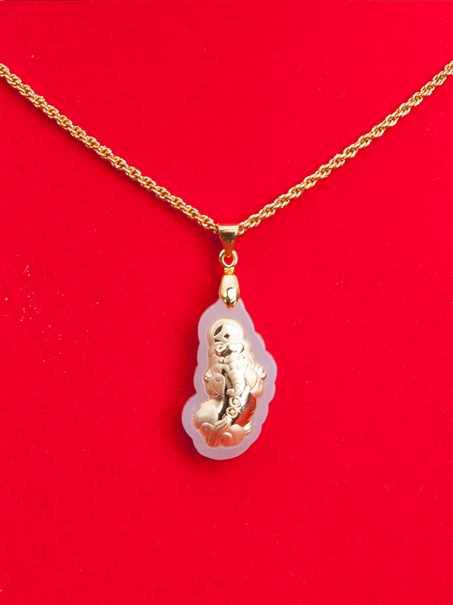 天然和田玉貔貅金镶嵌玉石吊坠 K金镶嵌吊坠赠链子+礼盒+证书