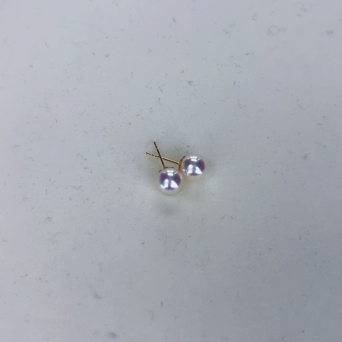 海水珍珠海水akoya天女耳钉7-7.5mm18K金镶嵌