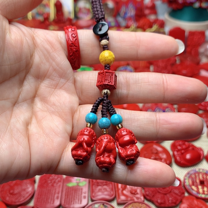 天然辰砂工艺品朱砂钥匙扣