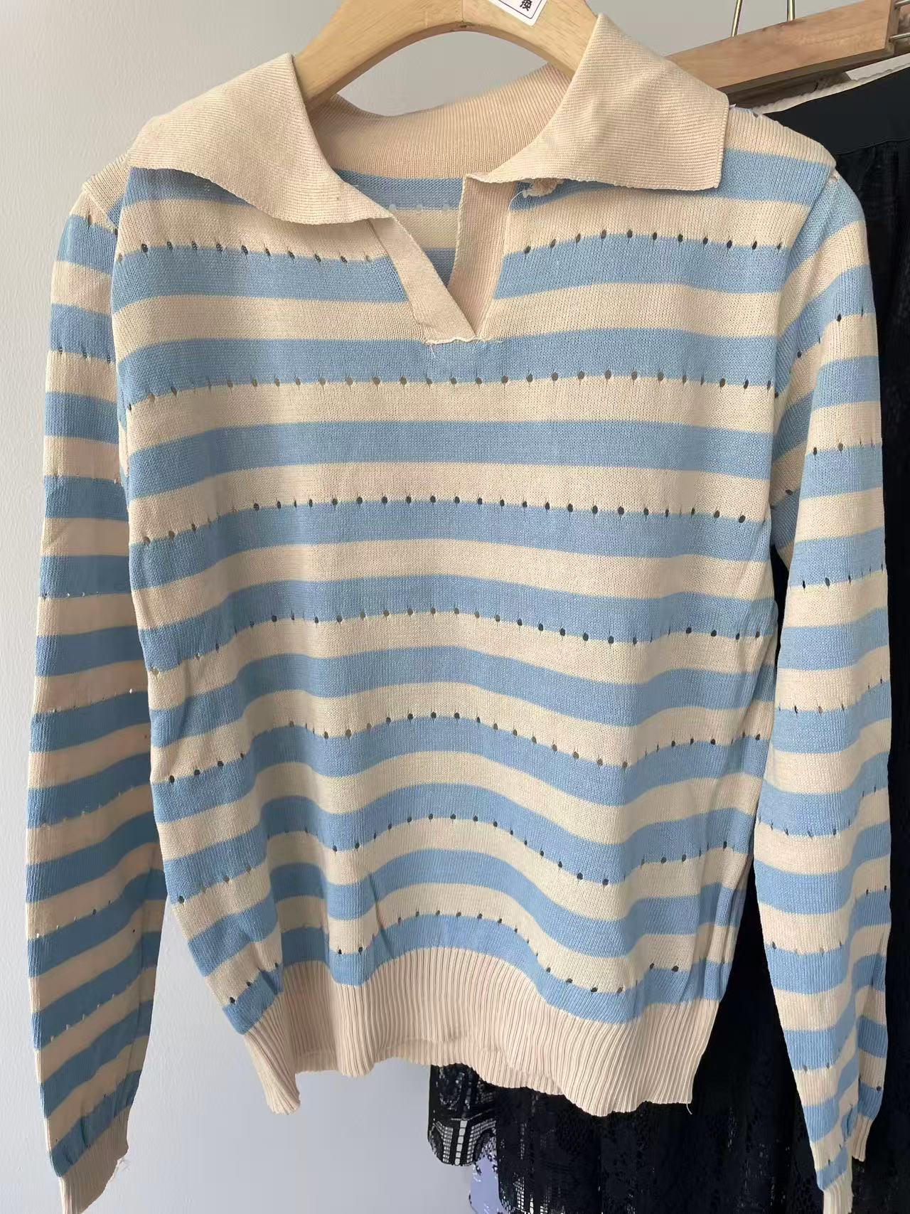 条纹长袖毛针织衫针织衫polo100