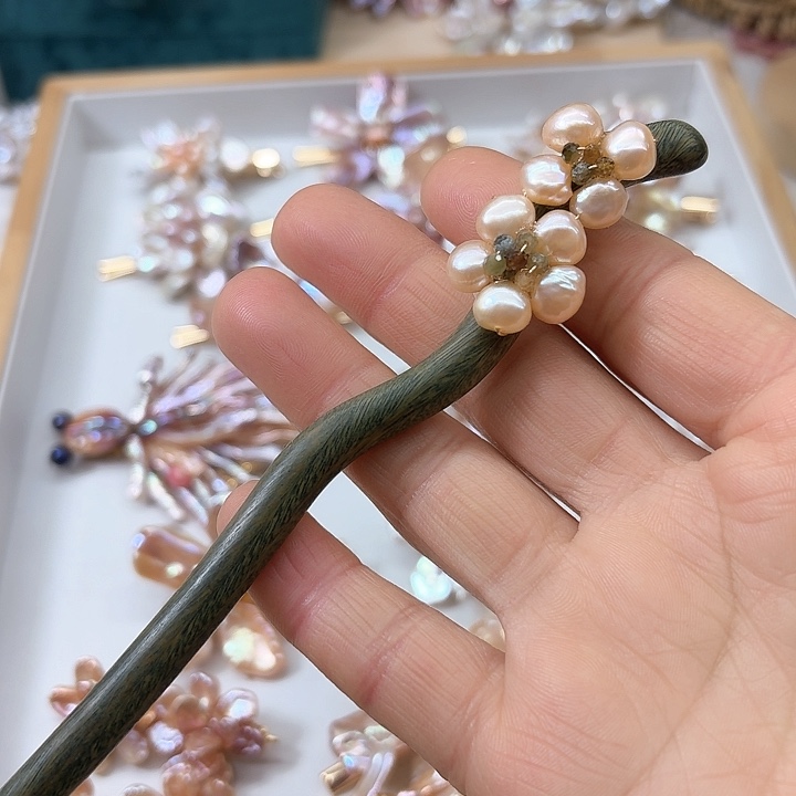 淡水珍珠发饰银S925镶嵌