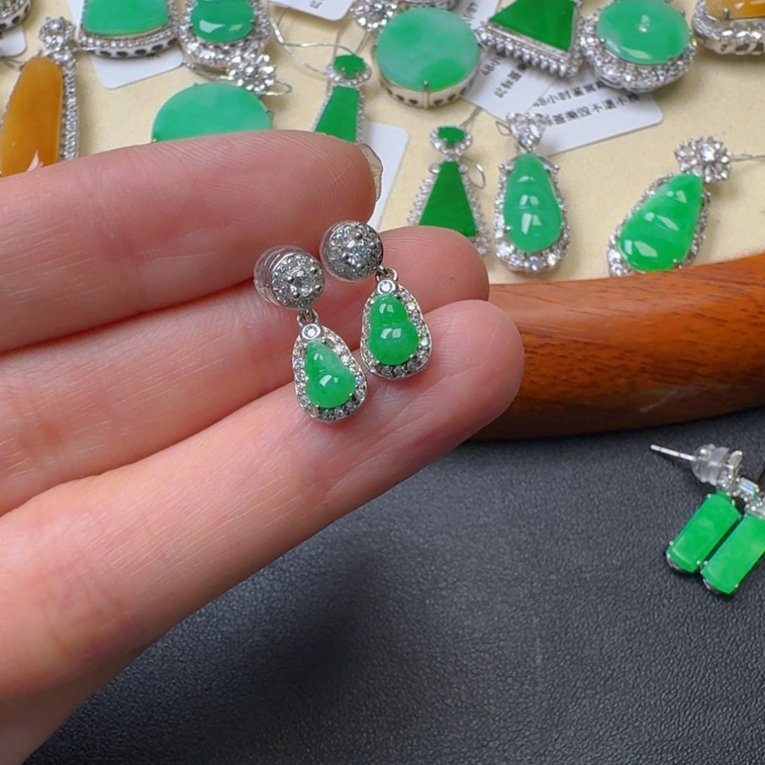 翡翠吊坠(不含链)银S925镶嵌耳坠