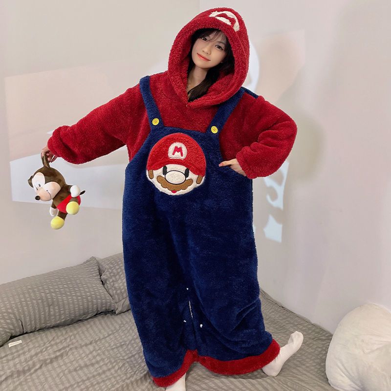 2025马里奥超级玛丽连体衣睡衣秋冬季时尚情侣加厚可爱卡通家居