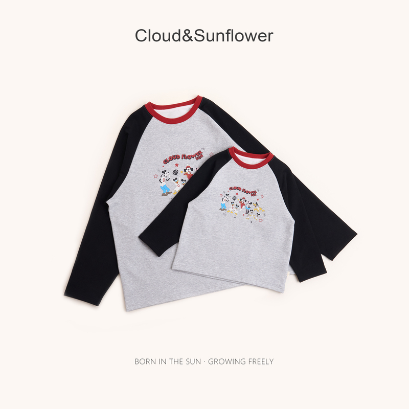 【云朵小葵】亲子秋季新款动物聚会纯色插肩圆领打底衫991106