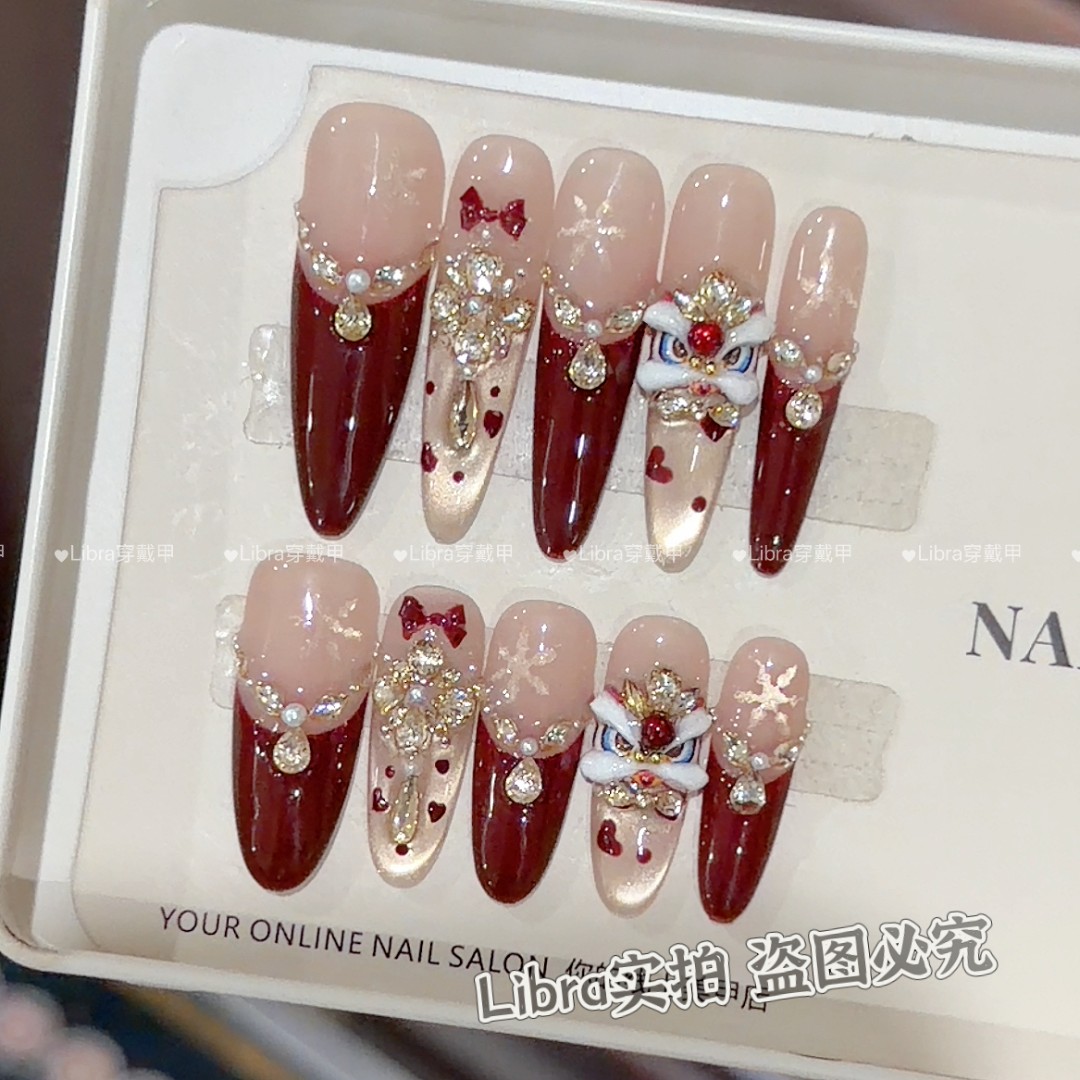 【醒狮纳福】纯手工穿戴甲猫眼美甲贴片可拆卸指甲贴片10片装