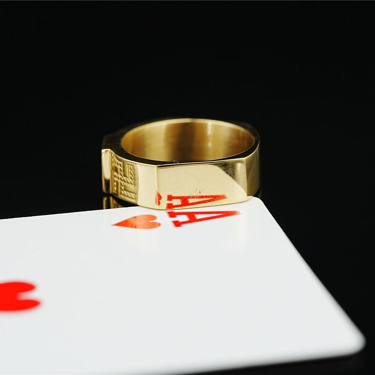 六边形男士时尚近景看清扑克牌高清反光魔术指环