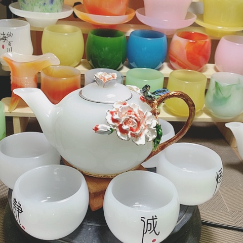 羊脂玉瓷琉璃中式高档茶壶套装一壶六杯礼盒装