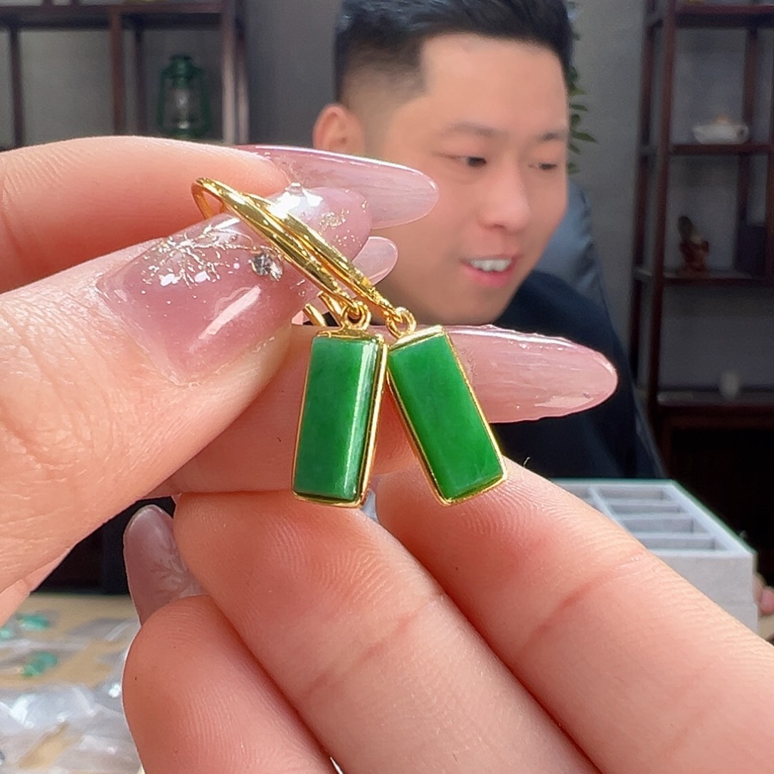 翡翠耳饰银S925镶嵌耳环68