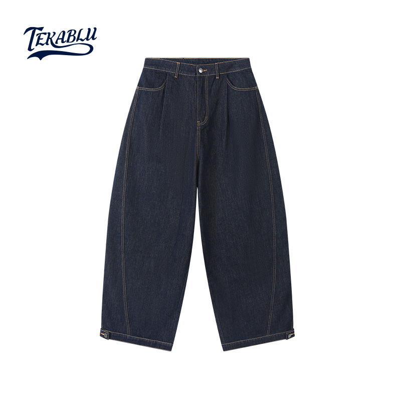 【沈腾同款】蓝布屋12盎司不易掉色宽松阔腿休闲牛仔裤TKBLDNM666
