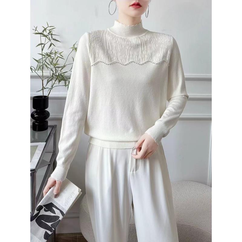 【6098】大漫甄选波浪钉珠长袖针织衫打底J9915