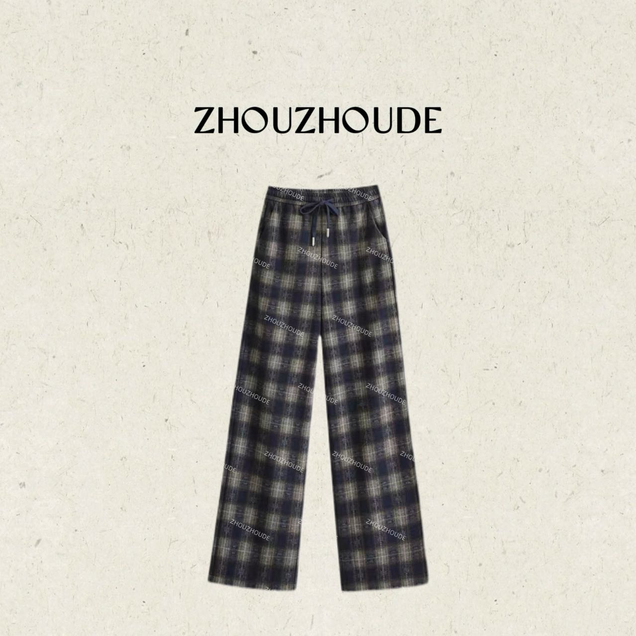 ZHOUZHOUDE【港岛之光】 进口色织格加厚加绒秋冬显瘦宽松直筒裤
