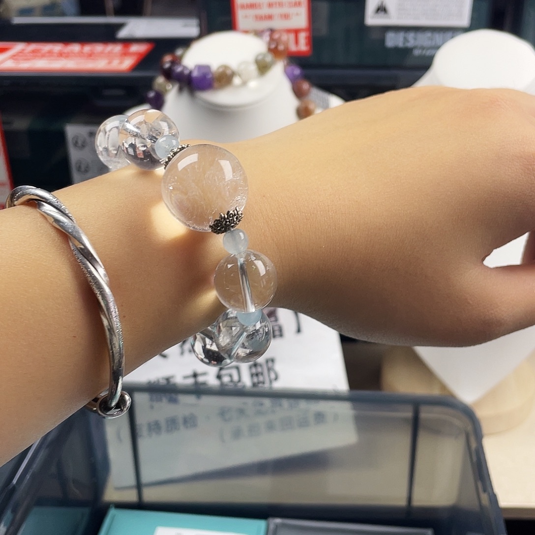 银S925镶嵌手链烟晶