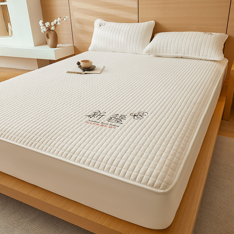 【新疆棉花床笠】100%纯棉花填充夹棉床笠床垫保护罩套防滑透气亲肤