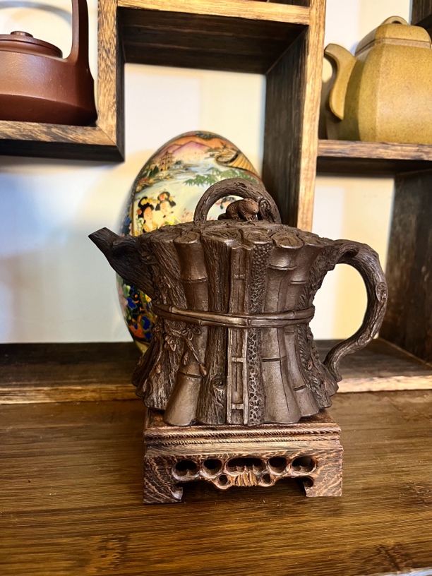 老壶老紫泥束柴三友壶容量400毫升纯全手工制作