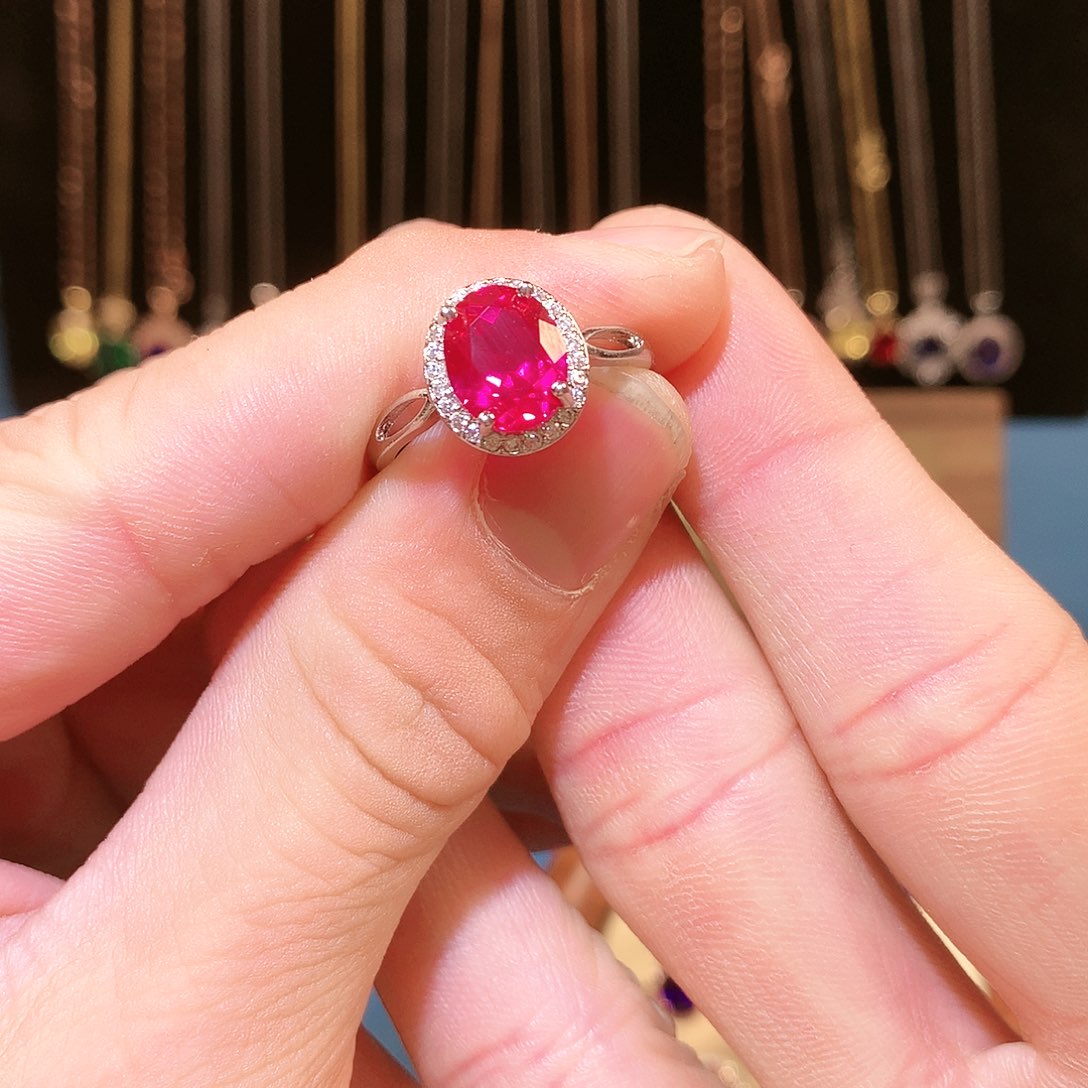 红宝石戒指银S925镶嵌