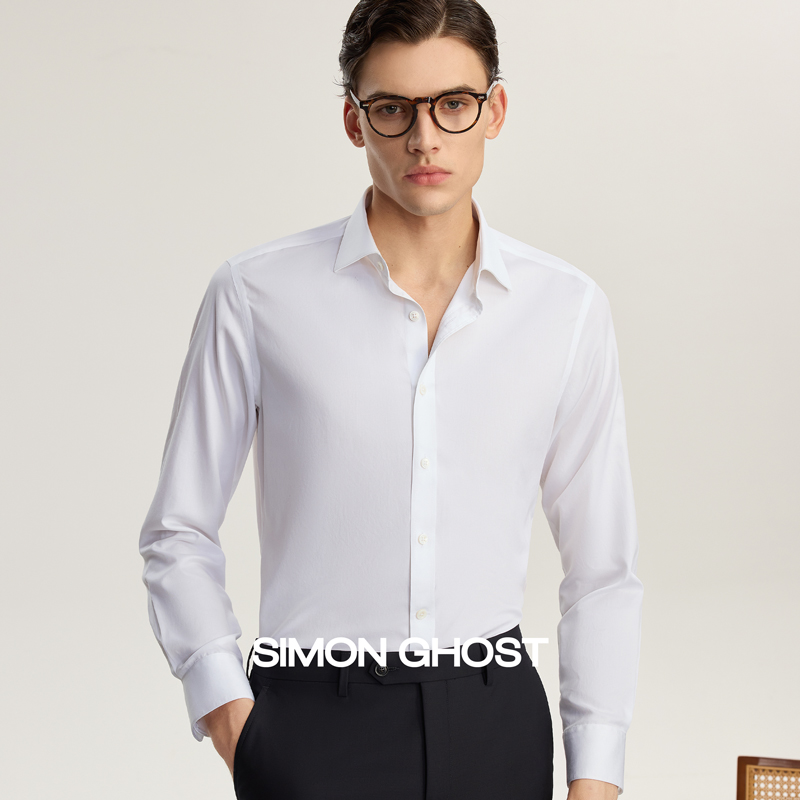 SIMON GHOST/西蒙古思特男士温莎领衬衫DP免烫工艺纯棉长袖衬衣男