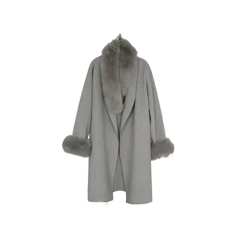 单版自带贵气感 反季百搭双面呢羊毛大衣+同色系毛领001/2