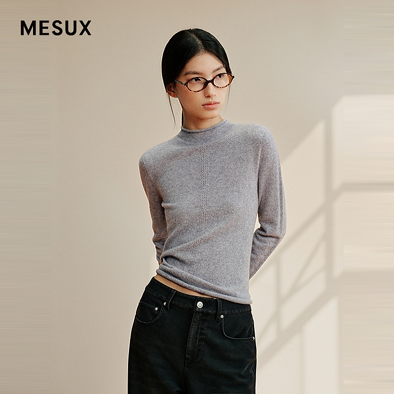 MESUX米岫25秋冬MORO90S山羊绒高领无缝针织毛绒衫MNWSE404