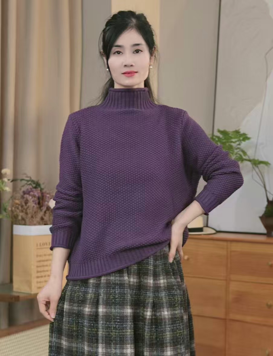 秋冬季休闲风净版针织打底衫加厚套头百搭女上衣