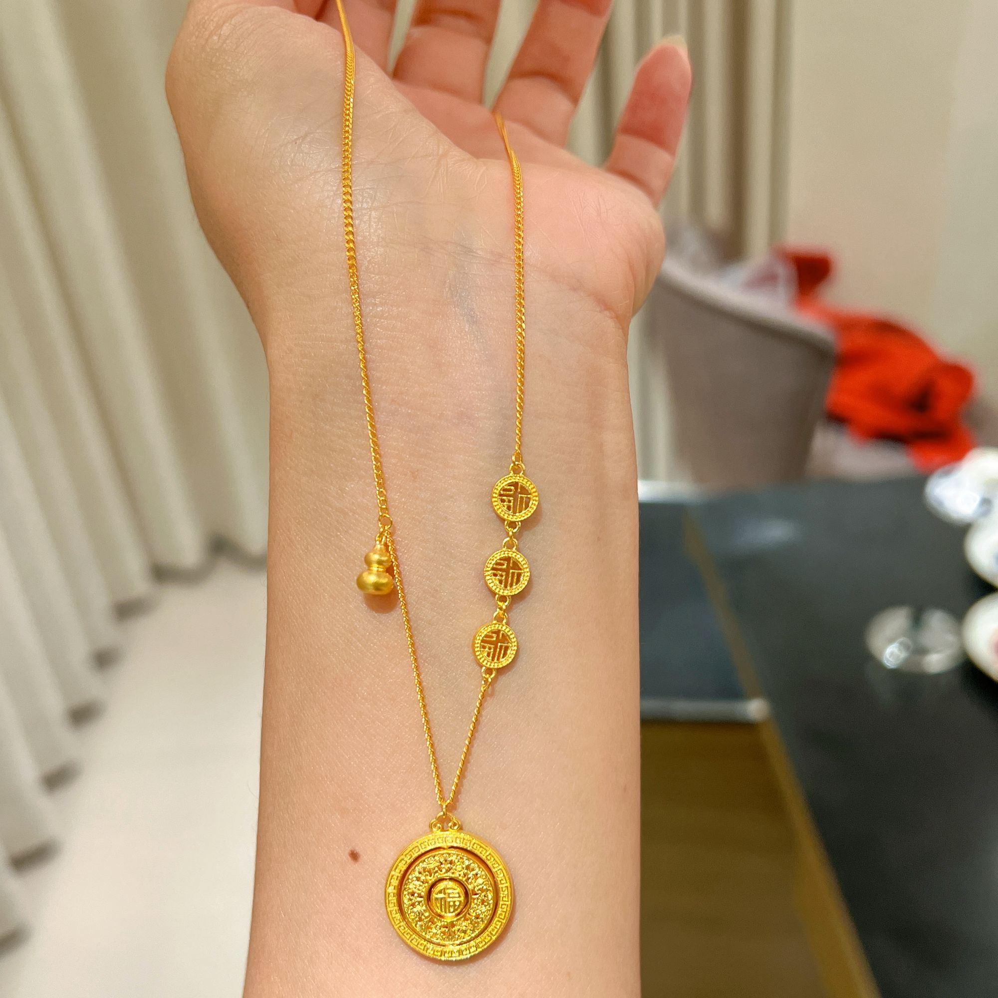 【老陶】足金黄金纯金百福项链