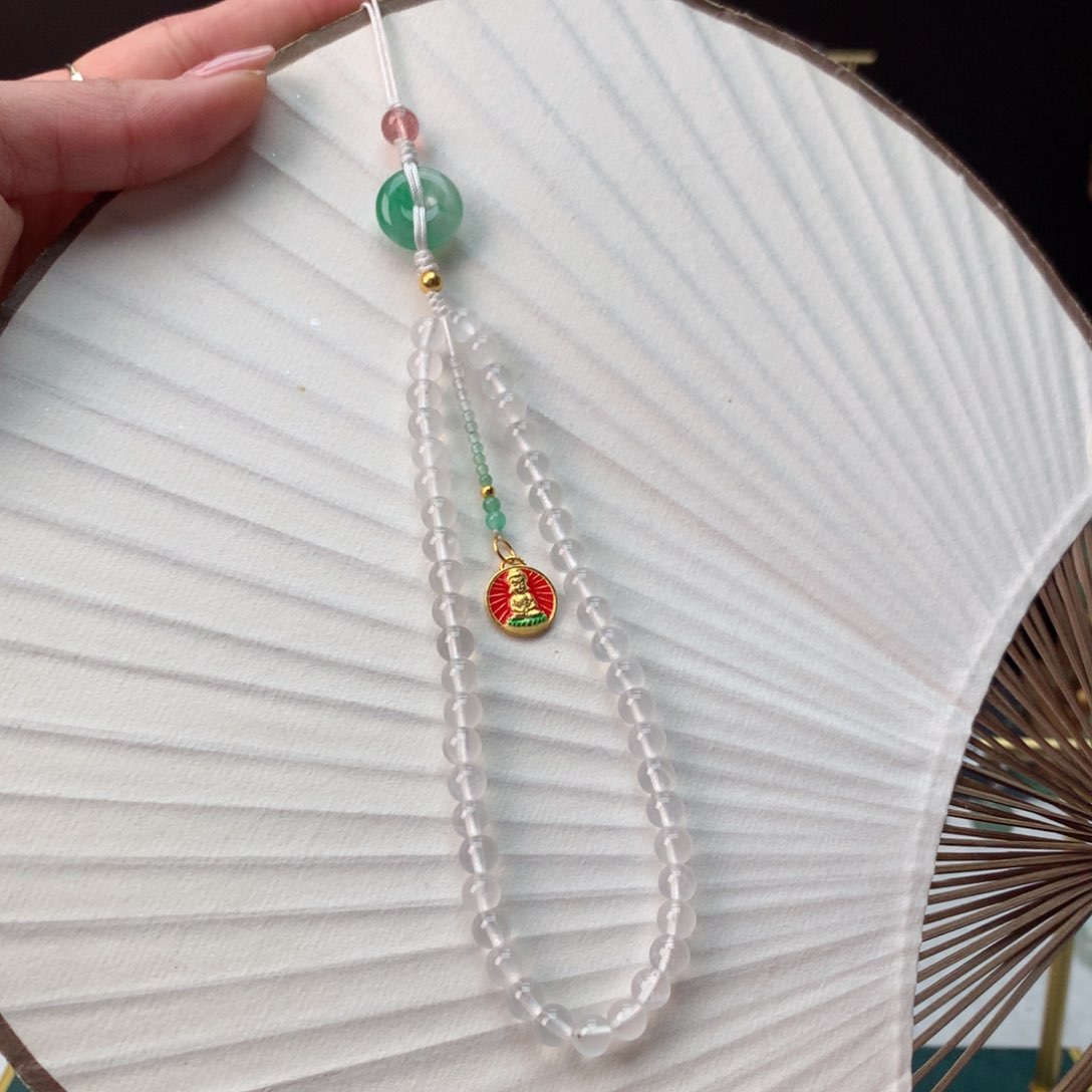 石英质玉精品手机链银S925镀金镶嵌