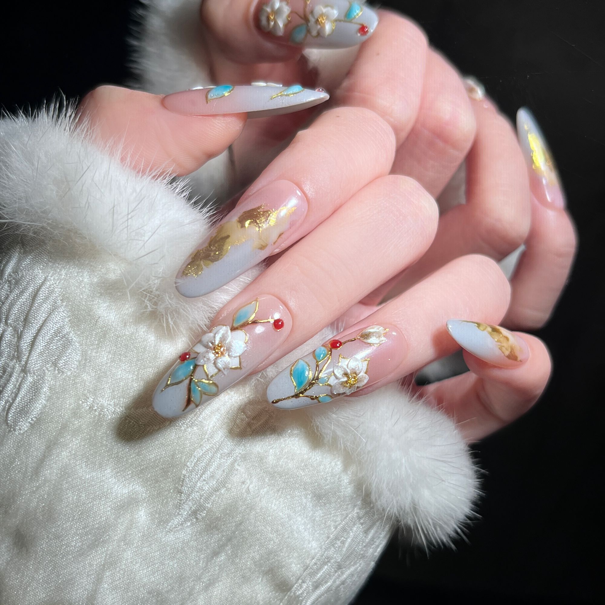 水彩手绘@【淡露琼花】寇丝妮 纯手工穿戴式美甲