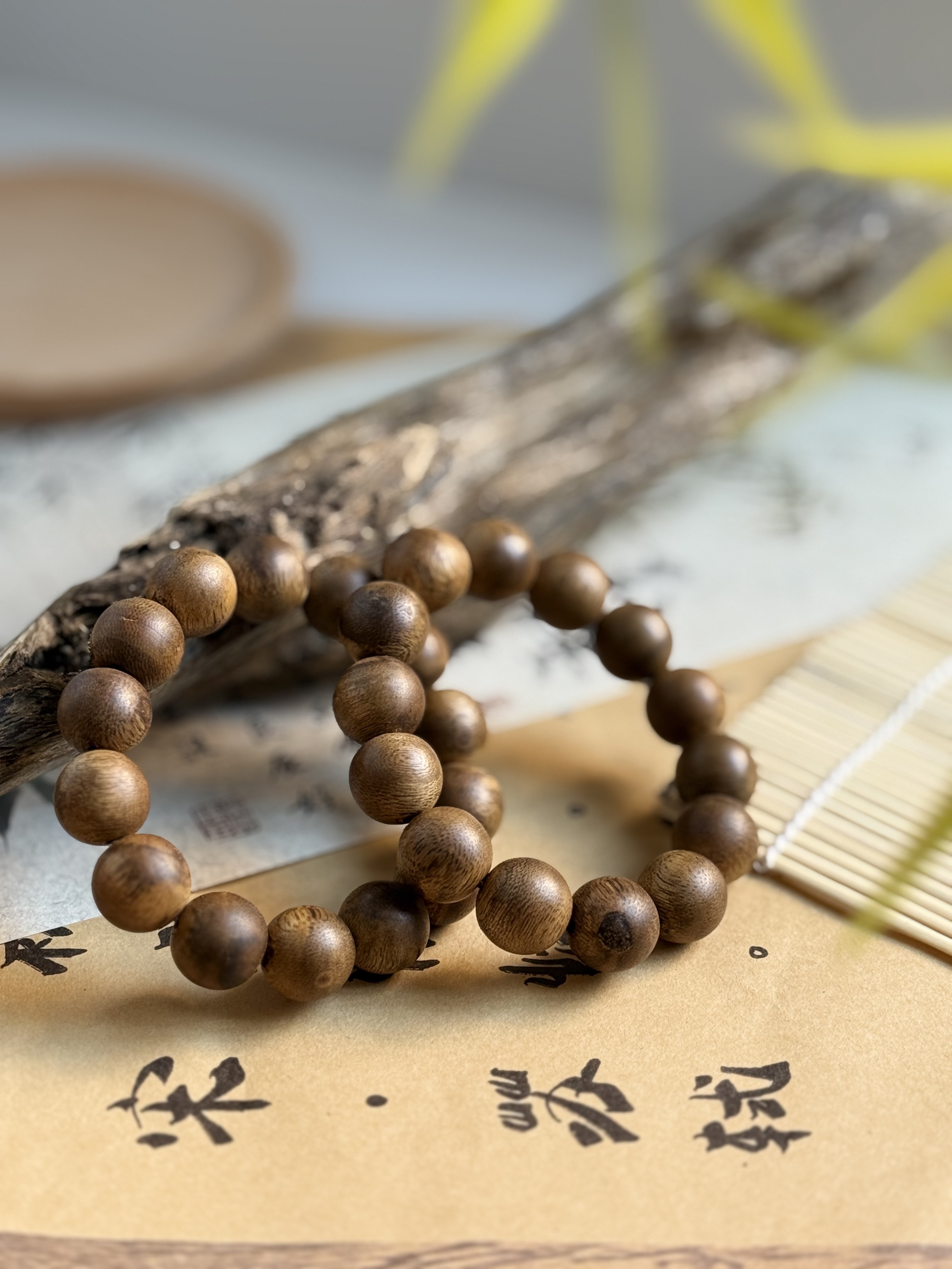 沉香天然绿奇楠沉香单圈手串15mm高品质高结油