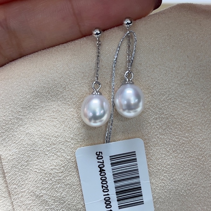 银S925镶嵌耳饰海水珍珠8-9mm60号