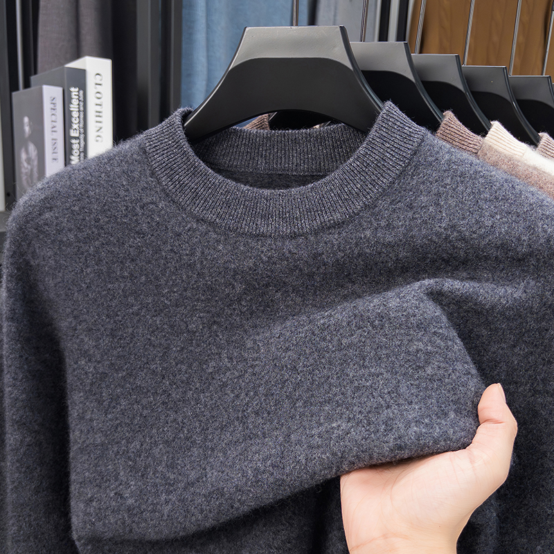 【450克半高领羊绒衫100%】加厚半高领纯色休闲商务针织衫纯色毛衣