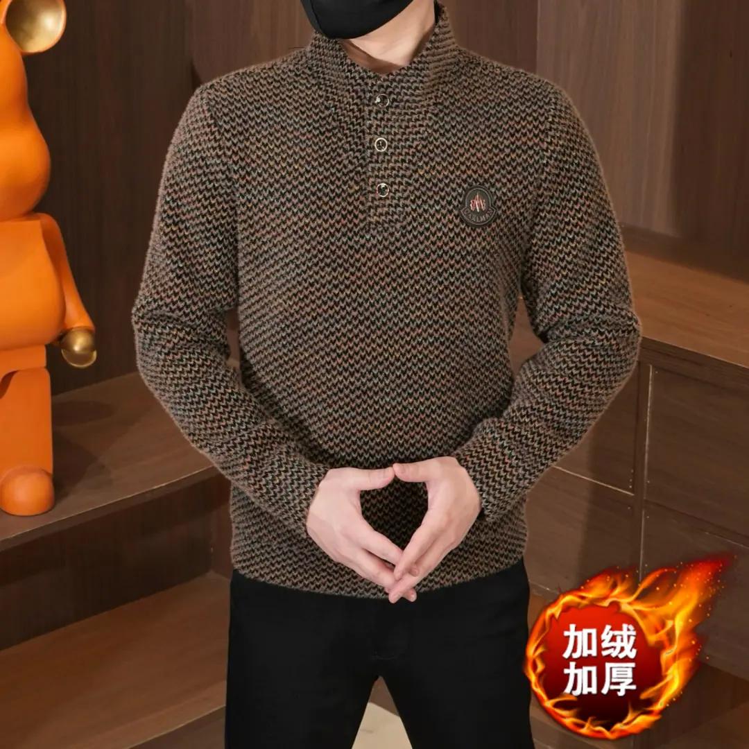 冬季男士长袖针织衫卫衣网红帅气百搭休闲时尚青年加绒加厚毛衣男