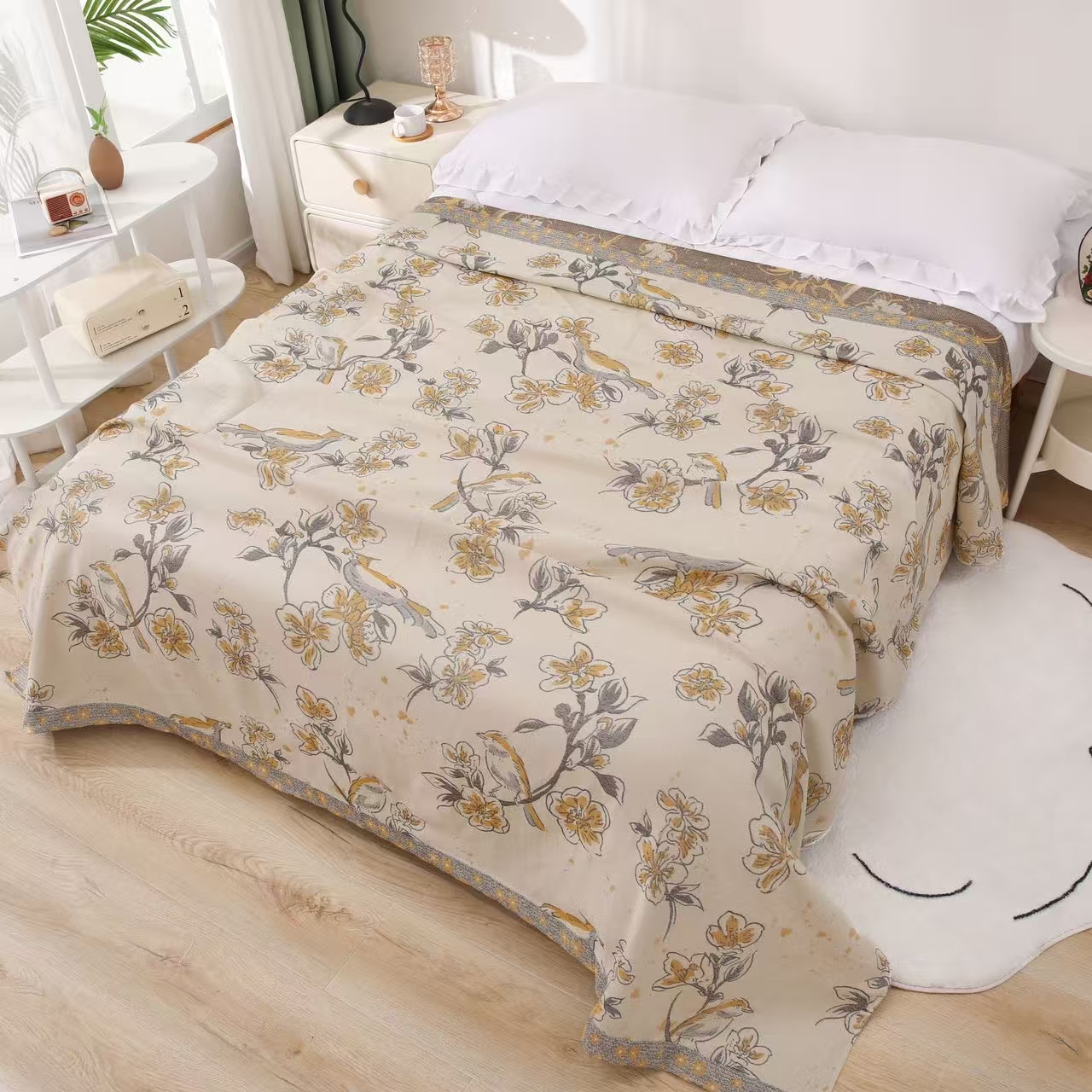 x【莺歌燕舞】200*230cm汉麻精梳床盖亲肤透气多功能家用可机洗