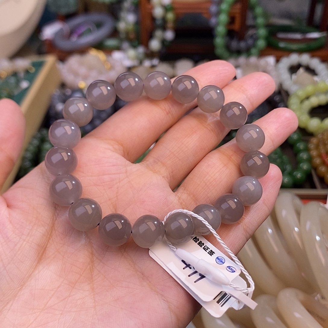 和田玉清货补贴浓烟紫圆珠手串10m未镶嵌