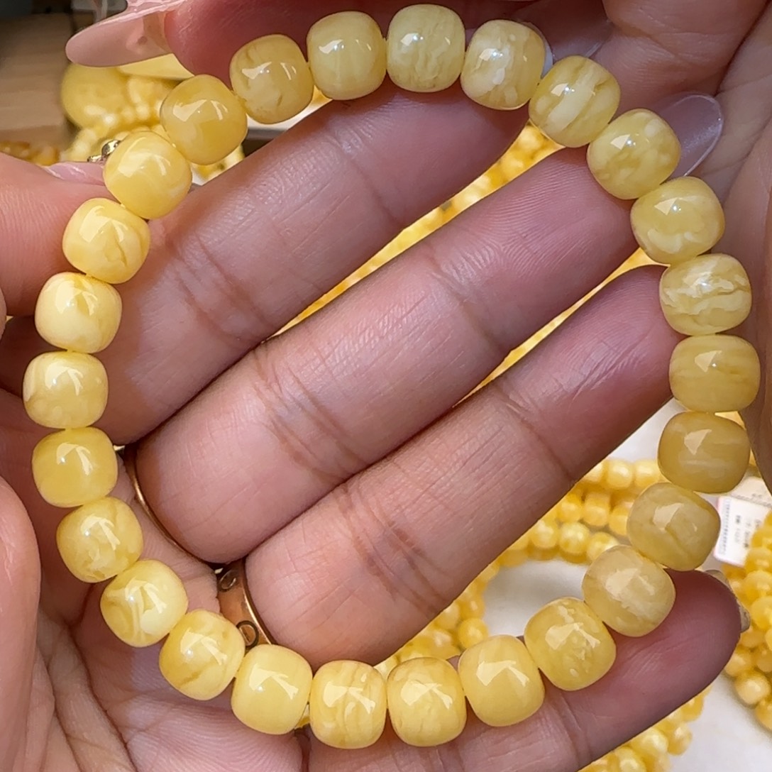 蜜蜡未镶嵌手链浓白花虎皮妖花老型手串