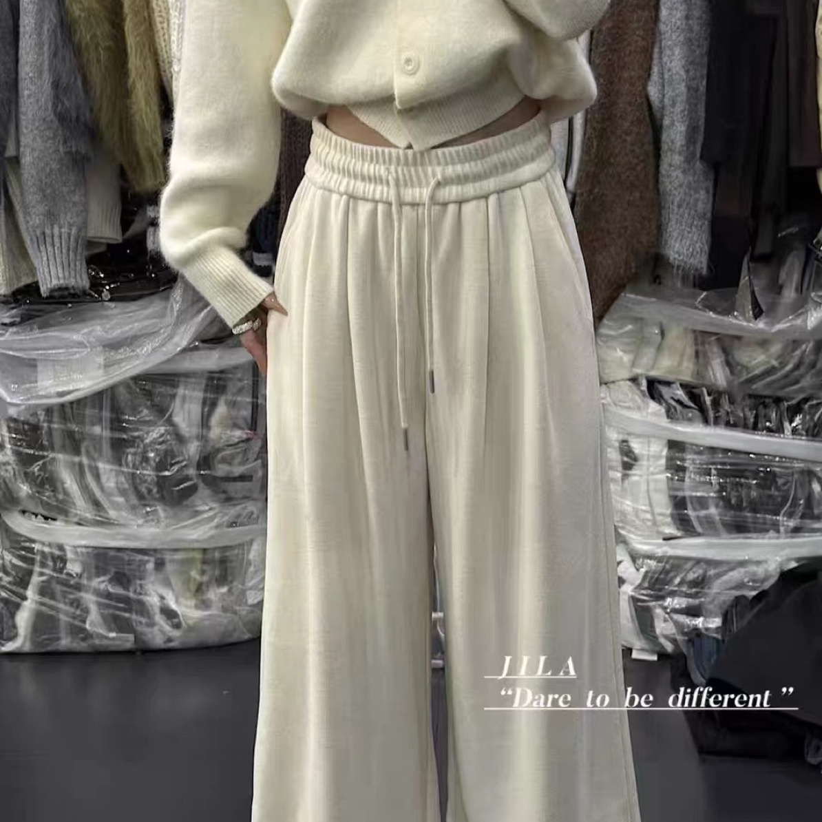 慵懒风加绒加厚高腰垂感显瘦百搭直筒阔腿拖地休闲裤秋冬款