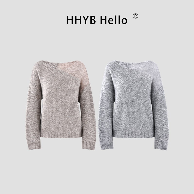 HHYB Hello雾感镂空不规则设计感宽松慵懒高级感套头毛衣M1657