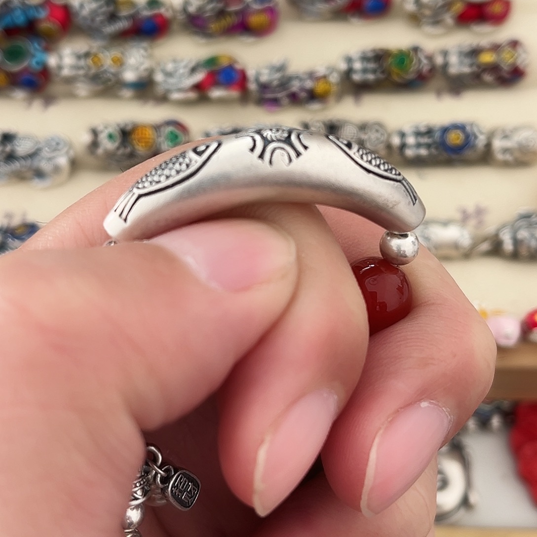 吊坠足银珐琅鱼管一对