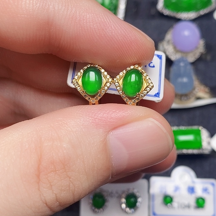 翡翠银S925镶嵌耳饰