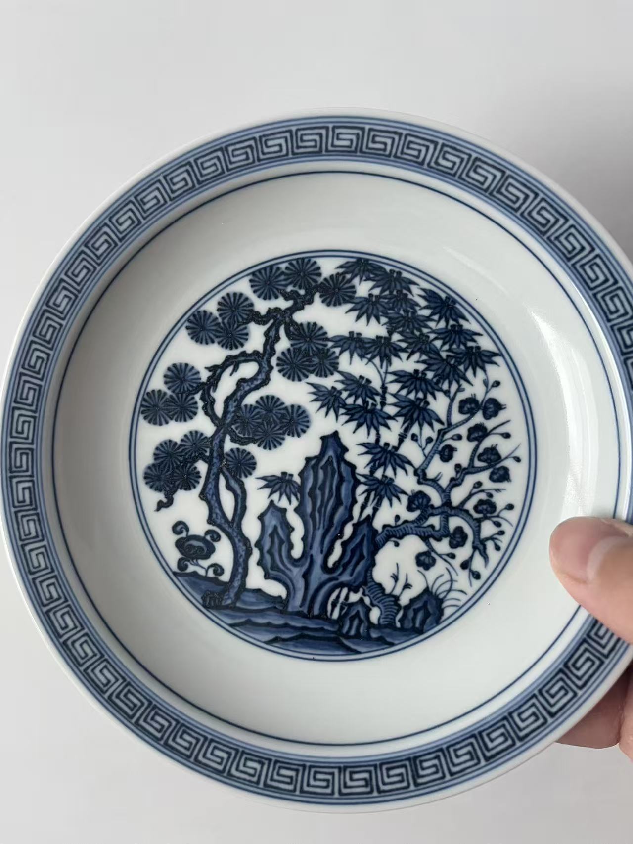 松竹梅壶承青花全手工手绘茶具陶瓷