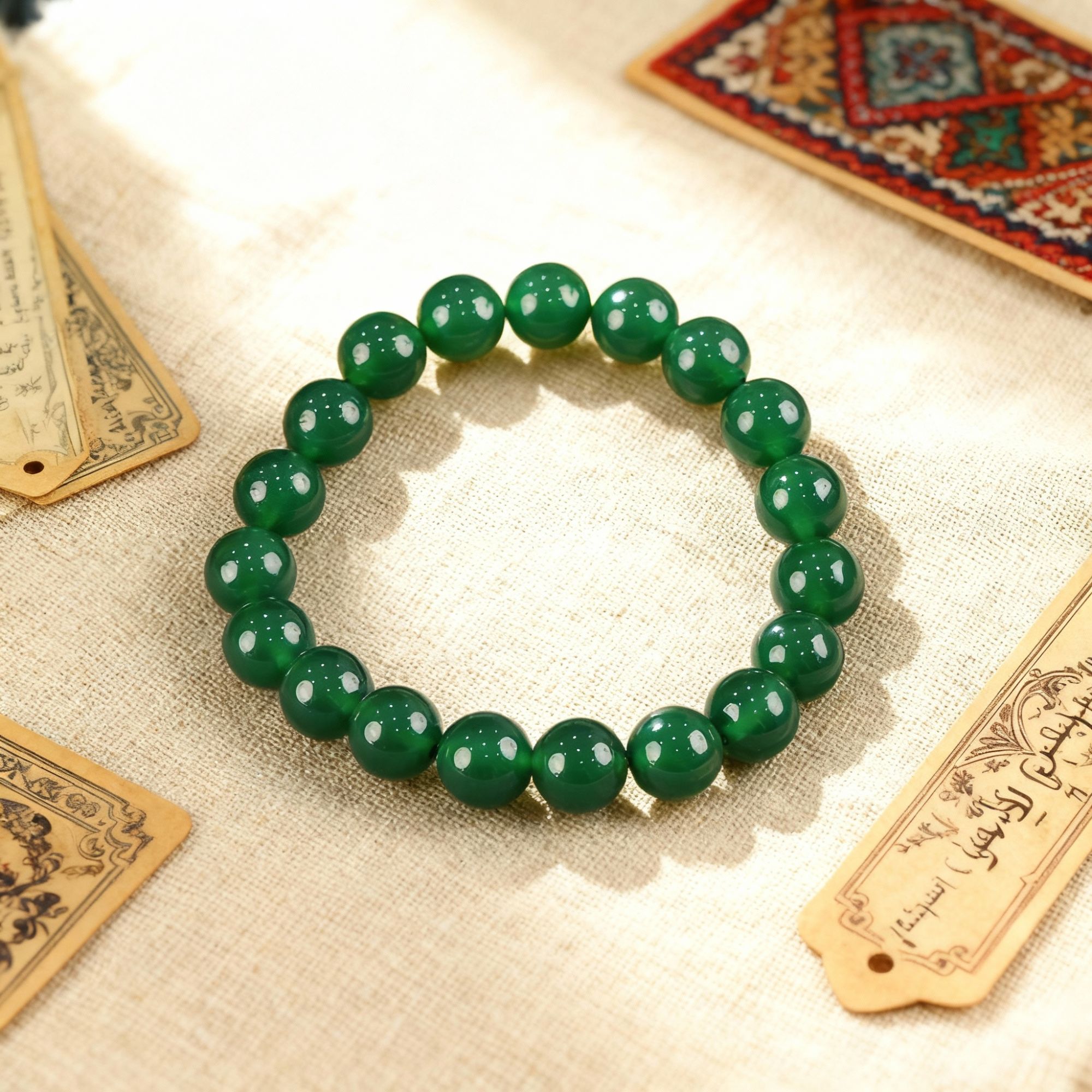 保真天然绿玛瑙纯色手串10mm19颗多样性发其-MN285