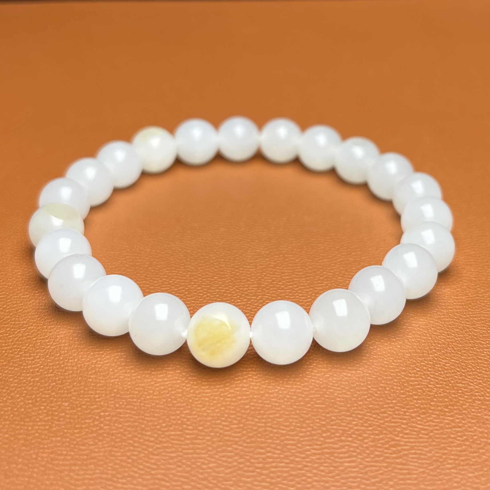 卡8圆珠手串 新疆和田玉 黄皮白肉 同料5颗留原皮毛孔