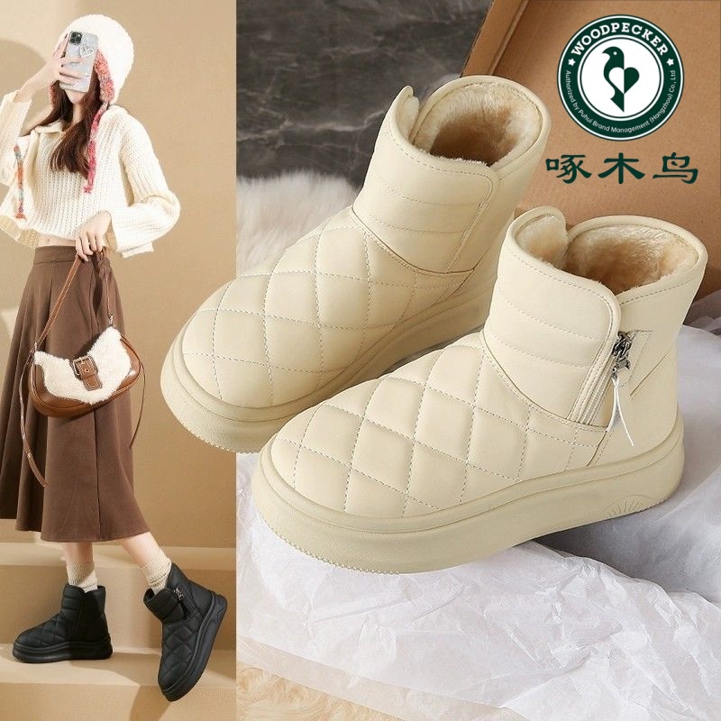 啄木鸟正品面包雪地靴女冬季加绒加厚保暖棉鞋百搭抗寒防水棉靴