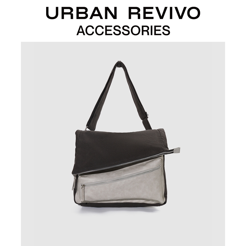 URBAN REVIVO2025冬季新款男士撞色斜向拉链斜挎包UAJB50023