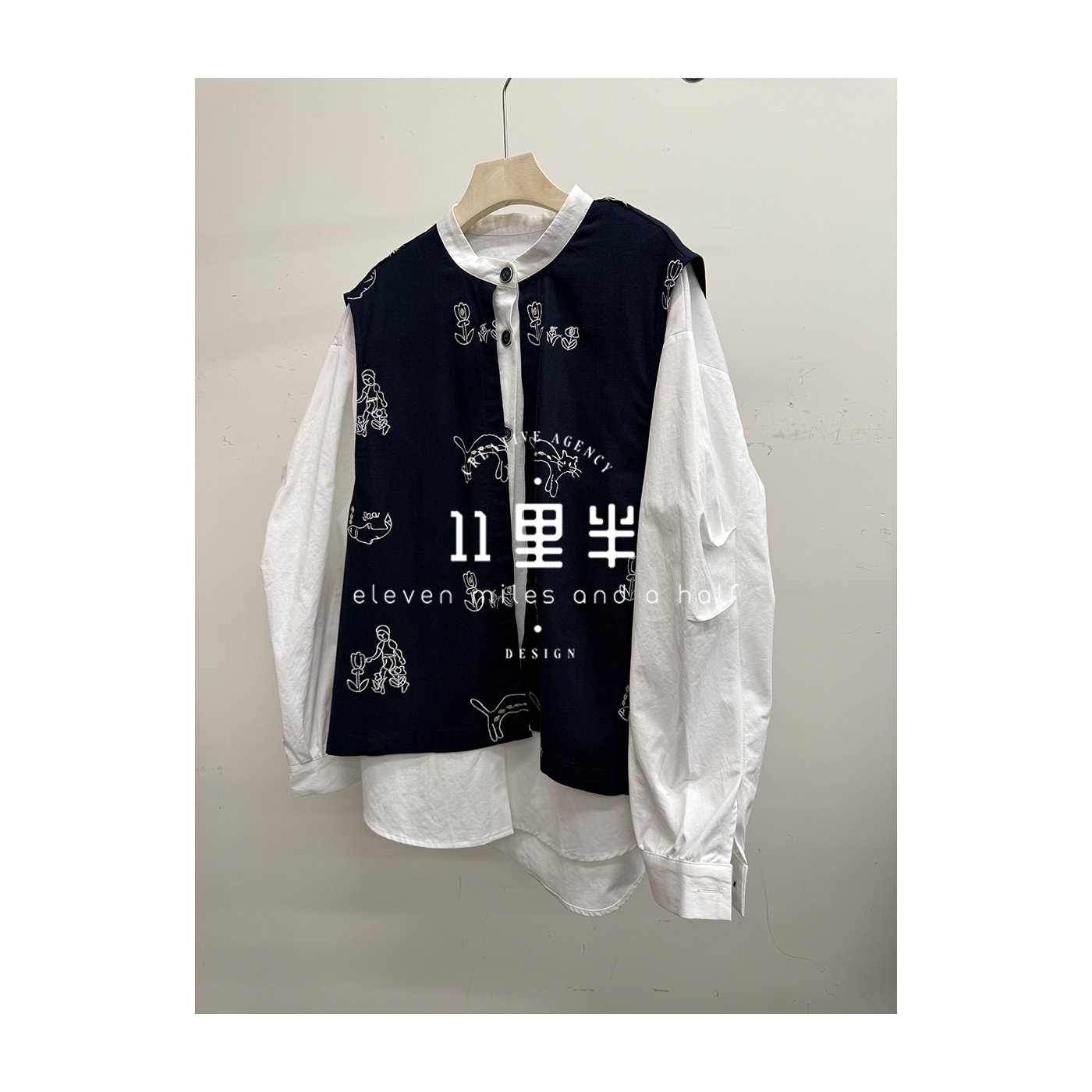 11里半如懿专属【越界】简约微胖休闲百搭时尚马甲衬衫假两件