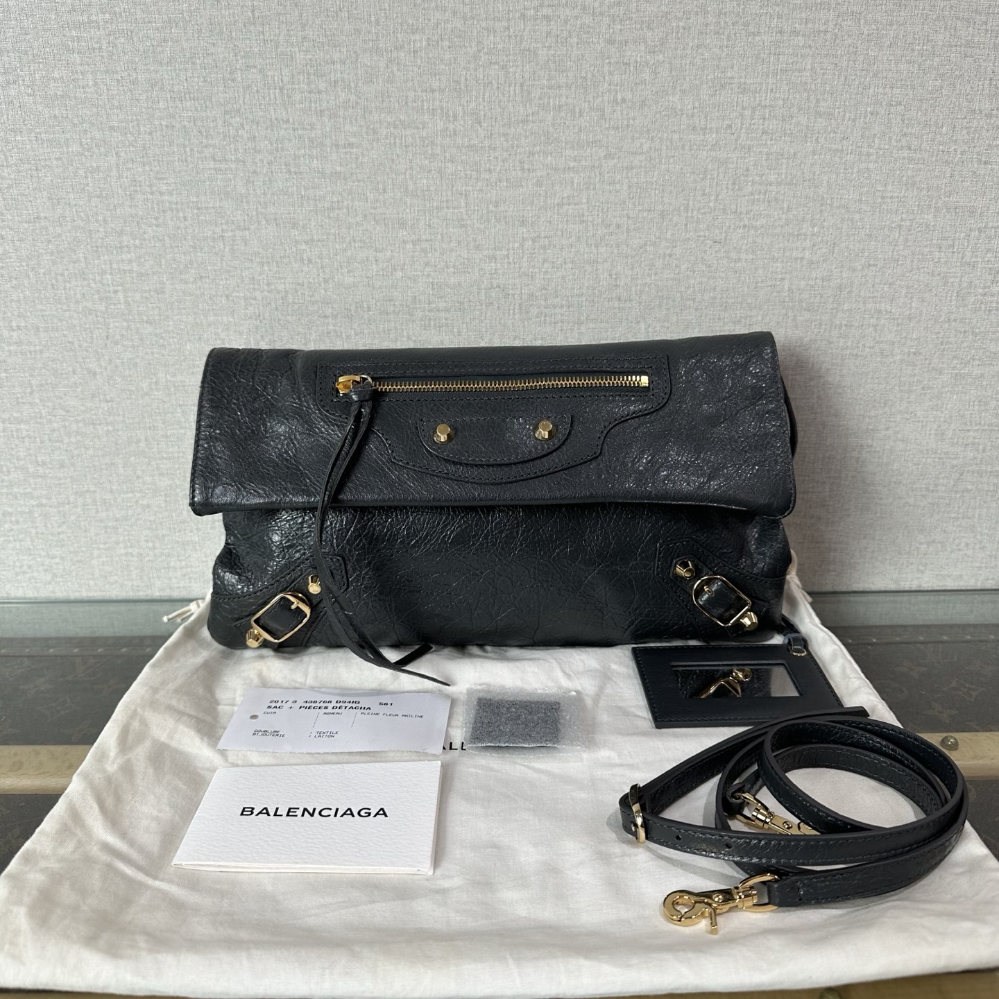95新 Balenciaga/巴黎世家 灰金机车单肩斜挎包 13438