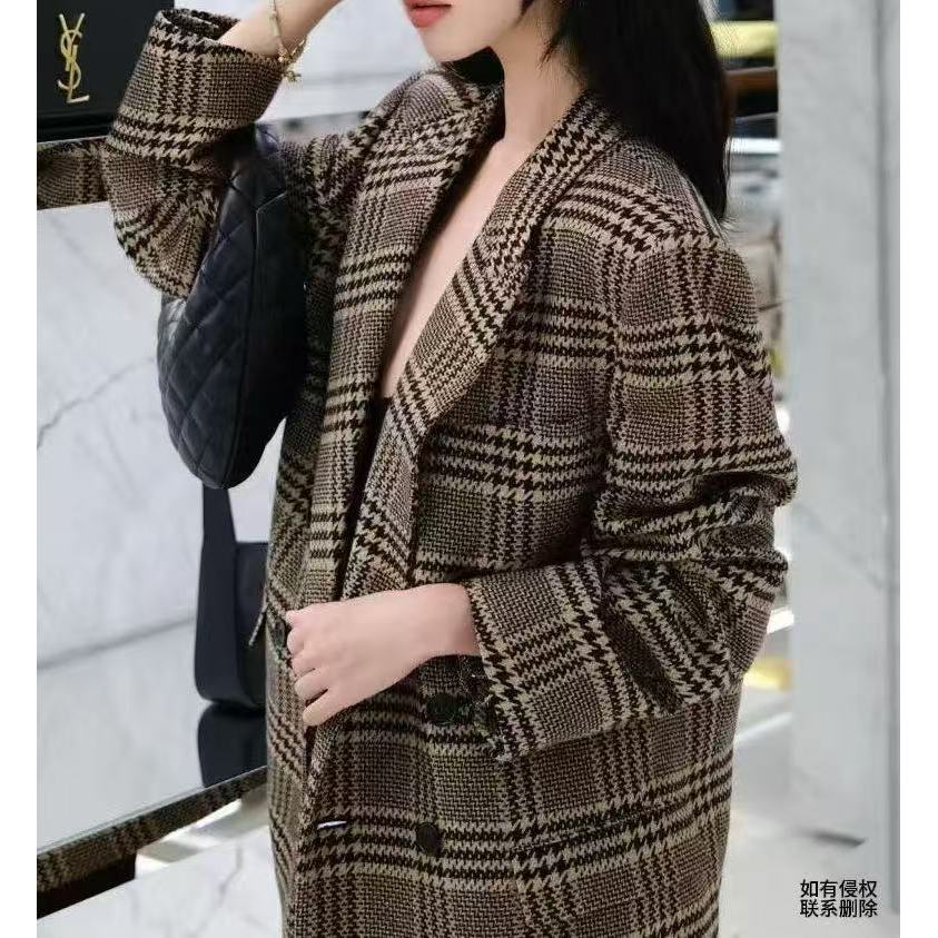 『朱小姐』新款法式格纹复古双排扣西服外套  G626