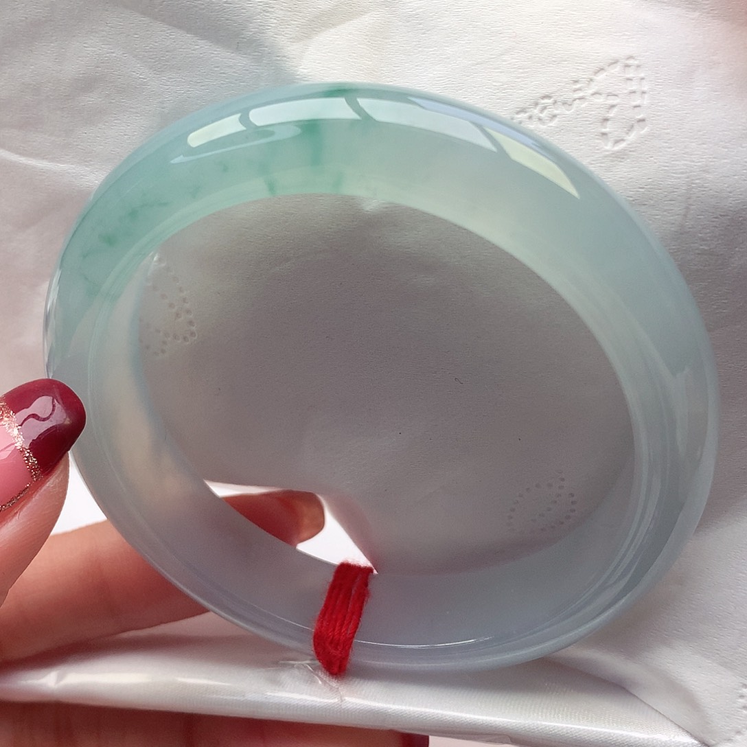 翡翠手镯未镶嵌56圈口高级蓝冰全条炸光